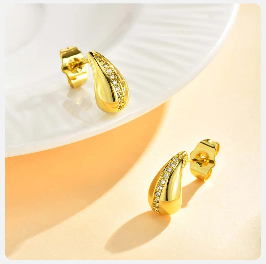 VNOX 18K Gold Plated CZ Earrings | Teardrop Stud or U-Shape Hoop | Hypoallergenic | Braviixx