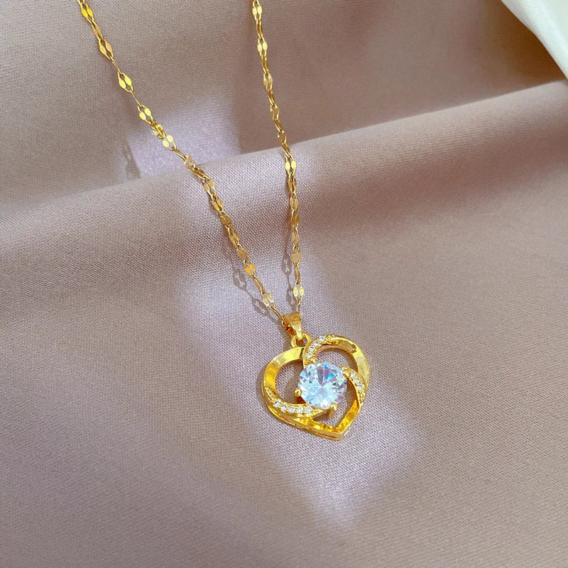 Heart Pendant Necklace with Zircon Accents | Braviixx