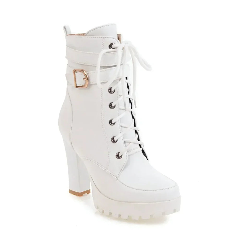 Women's Lace-Up Platform Ankle Boots | Block Heel | Braviixx