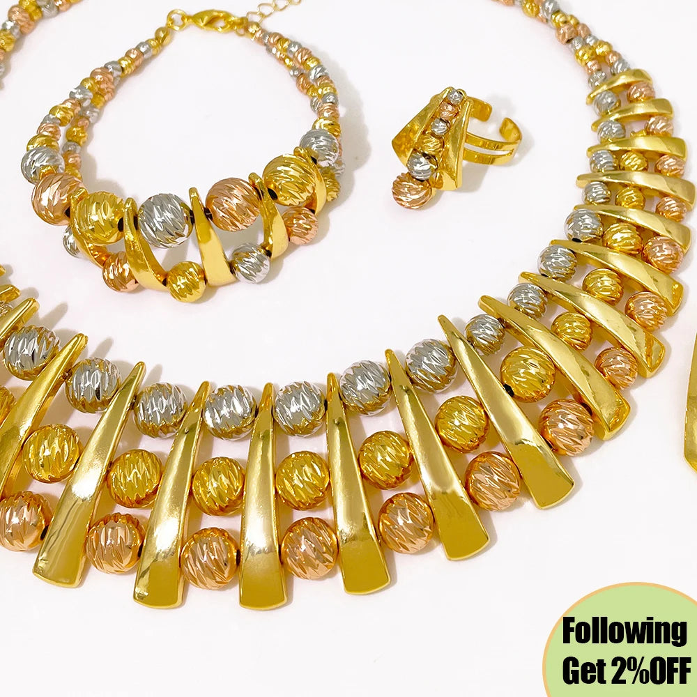 Three-Tone Statement Jewellery Set | Geometric Bead Design | Braviixx