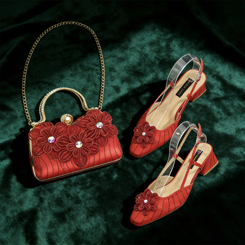 Floral Slingback Shoes & Matching Bag | Braviixx