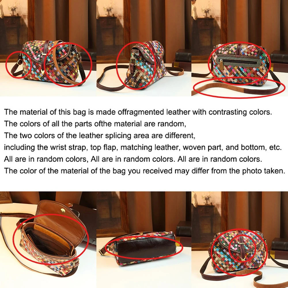 Women's Bohemian Rainbow Woven Genuine Leather Crossbody Bag | Ethnic Patchwork · Pillow Shape · Multicolour | Braviixx