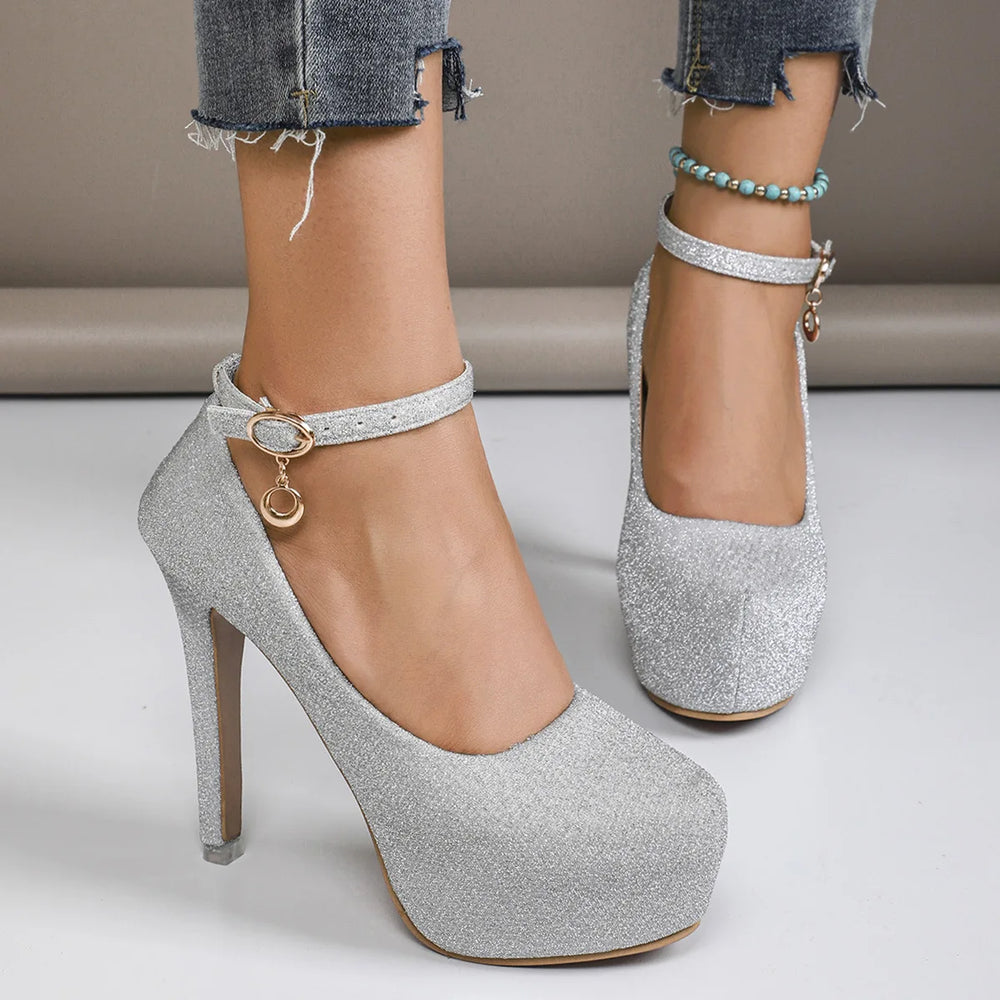 Women's Glitter Platform Pumps | Ankle-Strap High Heels | Braviixx