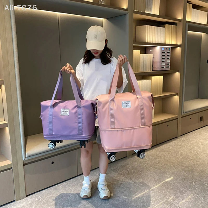 Expandable Rolling Travel Tote | Two-Level Expansion & Wheels | Braviixx