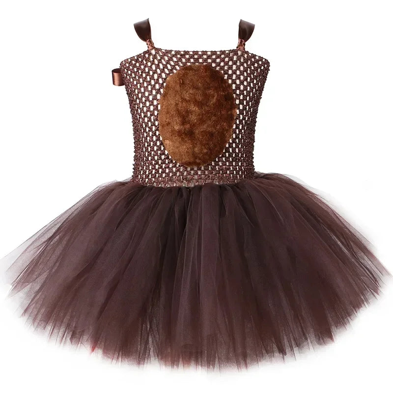 Girls' Brown Bear Tutu Costume Dress | Halloween & Party | 12M–12Y | Braviixx