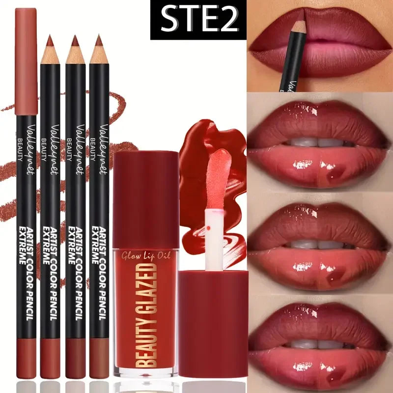 4-Piece Waterproof Matte Lip Kit | 3 Lip Liners + 1 Lip Glaze