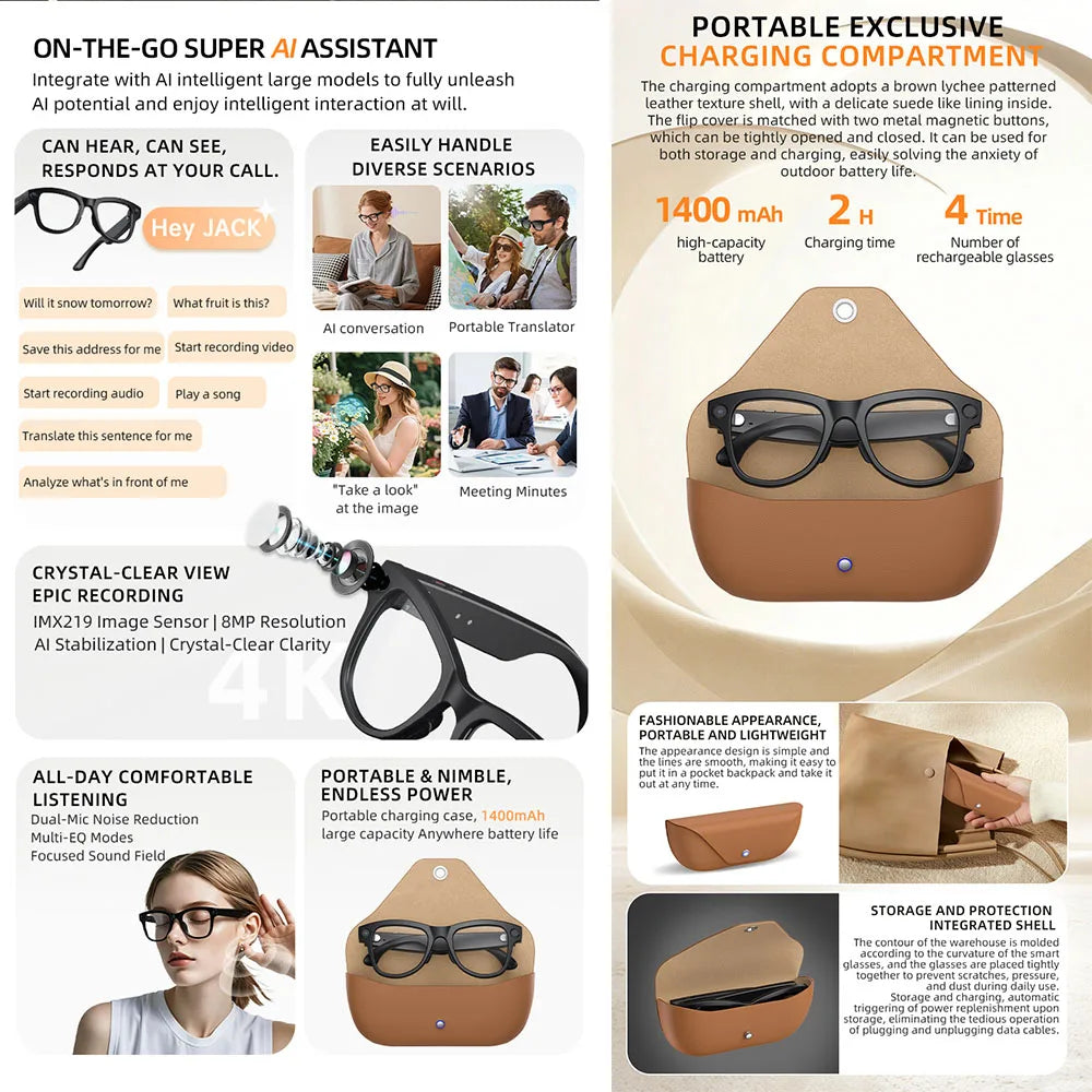 AI Smart Glasses | Camera, Translation & Bluetooth Audio | Braviixx