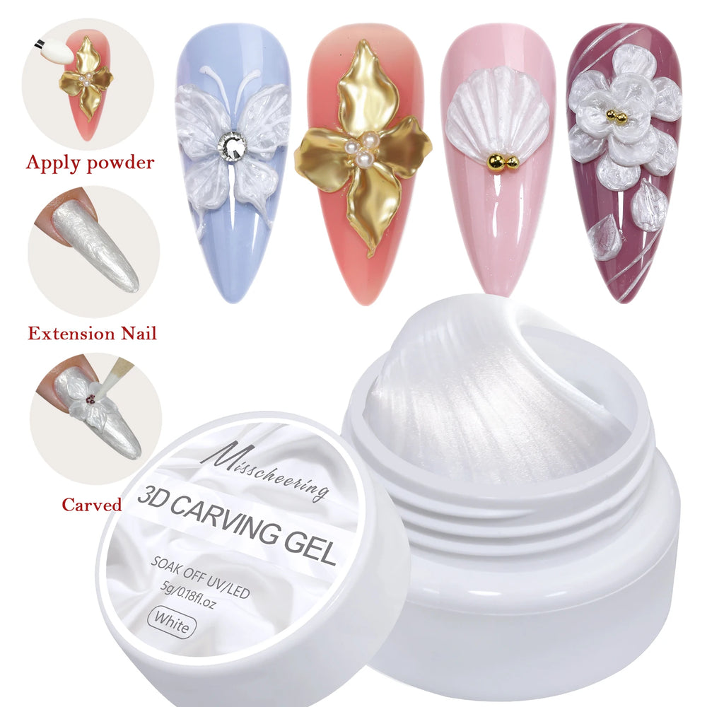 5ml White 3D Carved Nail Art Gel | Sculpting & Design Options | Braviixx