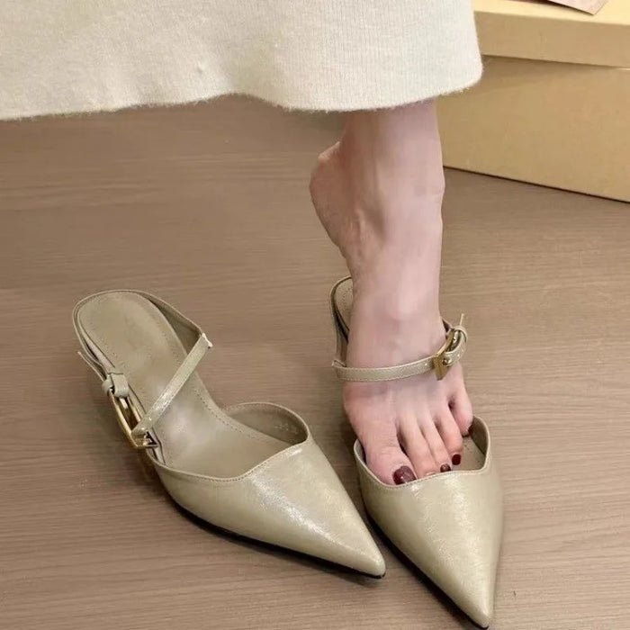 Women's Pointed-Toe Buckle Mules | Slim Heel | Braviixx