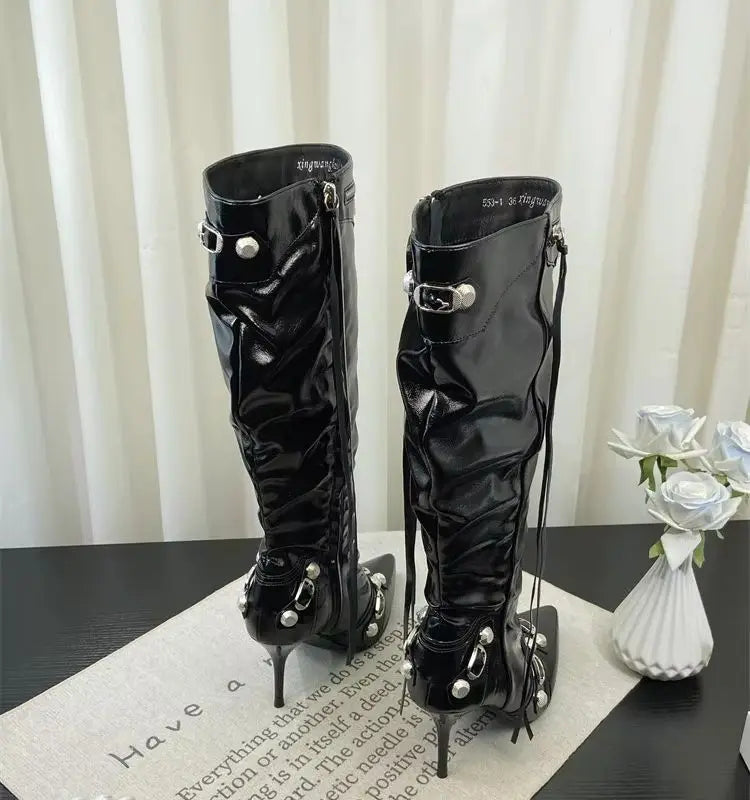 Knee-High Boots | Studs & Stiletto Heel | Braviixx