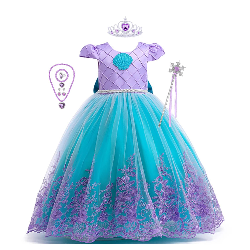 Girls’ Mermaid-Style Embroidered Dress & Accessories | Braviixx