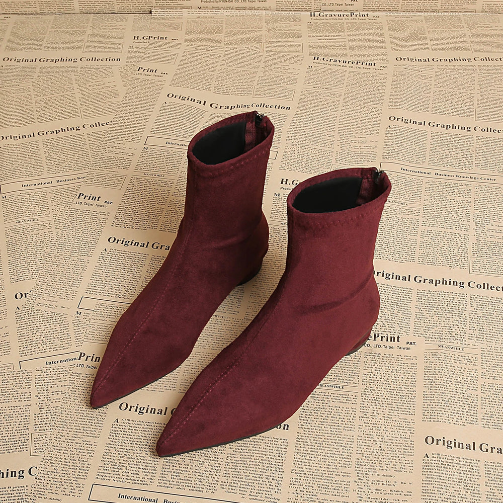 Faux Suede Ankle Boots | Back Zip & Low Heel | Braviixx