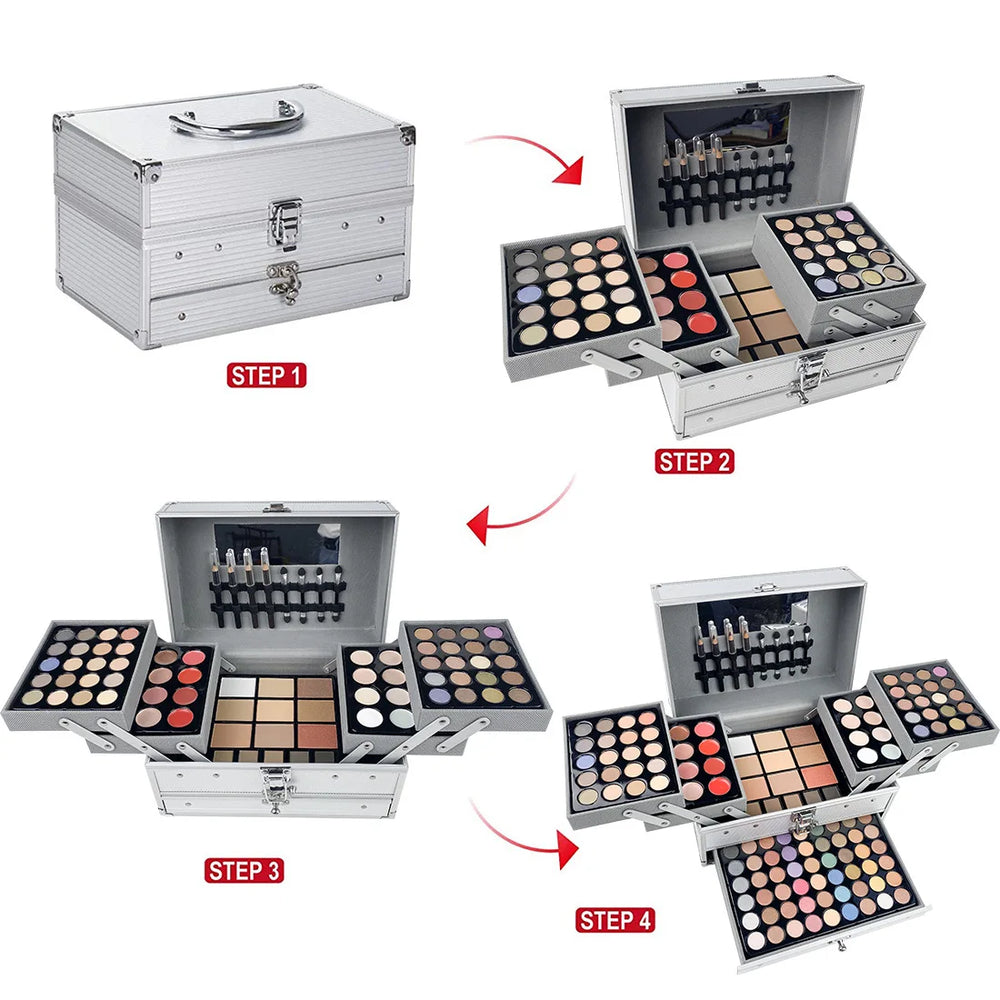132-Color Makeup Kit | Lipstick, Liner, Powder & Concealer | Braviixx