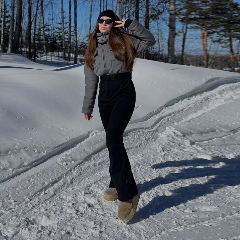 Women's Two-Piece Winter Outfit | Hooded Cropped Jacket & Belted Pants | Braviixx