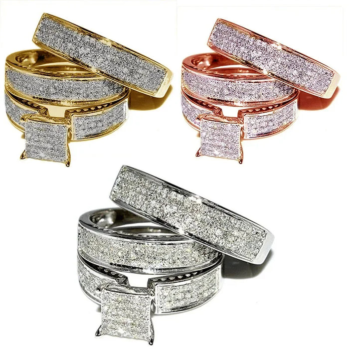 Women's 3-Piece Sparkling Ring Set | Rose Gold Tone | Braviixx