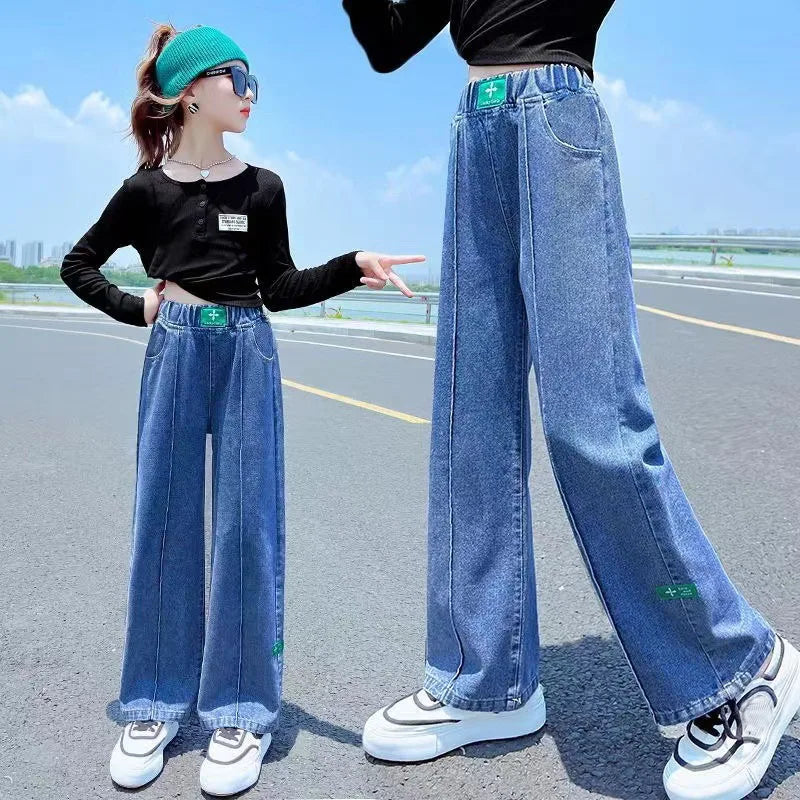 2026 Newest Children's High Waisted Straight Fit Ripped Jeans With Holes For Girls Casual Denim Pants For 5 7 9 11 13 14 Years