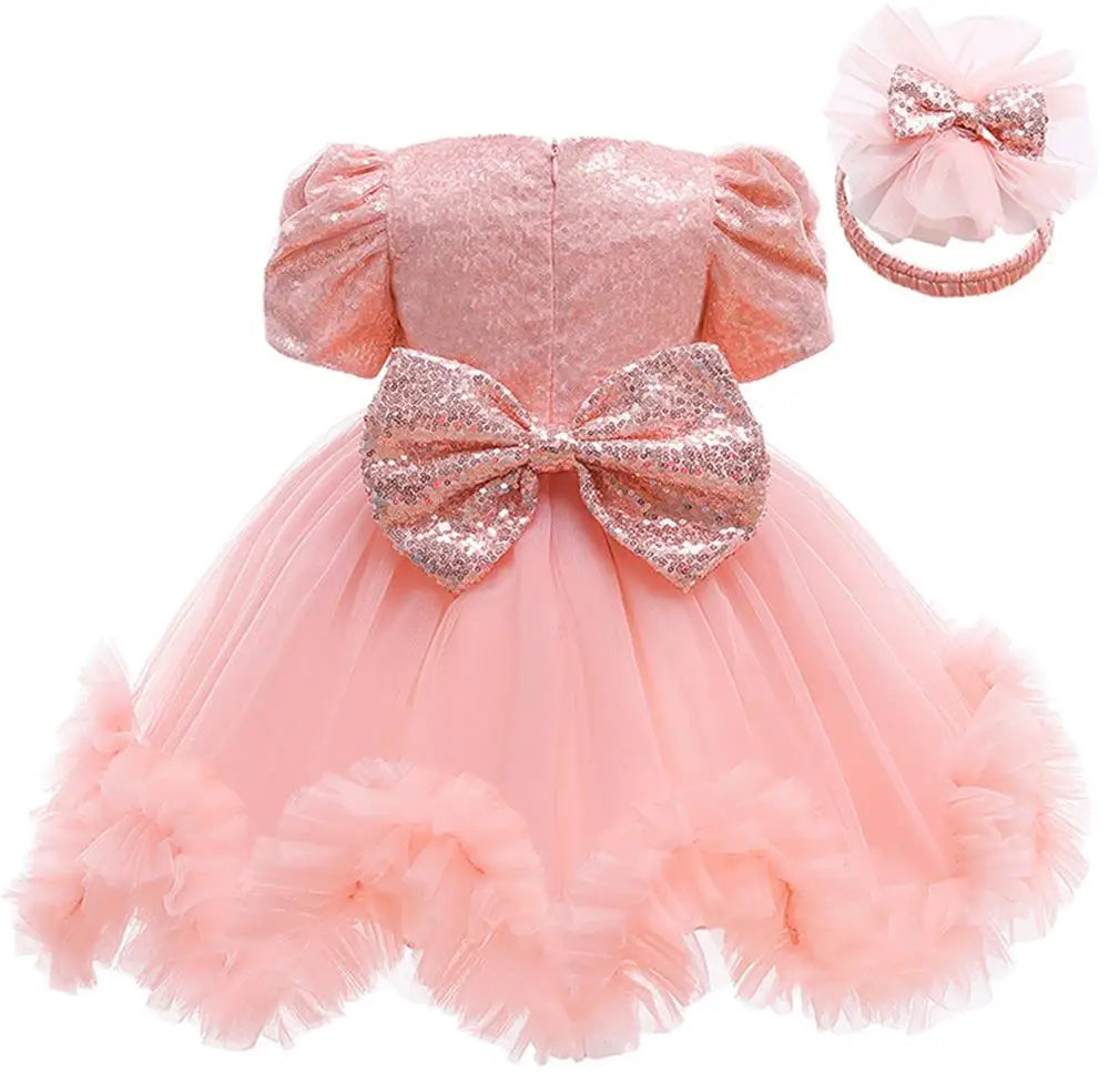 Baby Girls' Long-Sleeve Big Bow Dress | A-Line Princess Dress | 10M–5Y | Braviixx
