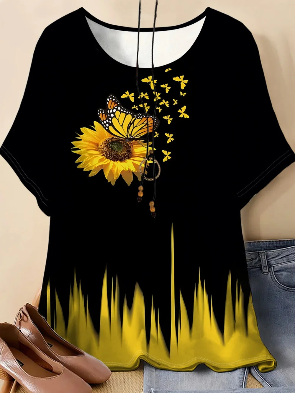 2026 Women's T-Shirt 3D Floral Pattern Print Short Sleeve O-Neck Short Sleeves Tees Graphic T-Shirts Oversized Women' S Clothes