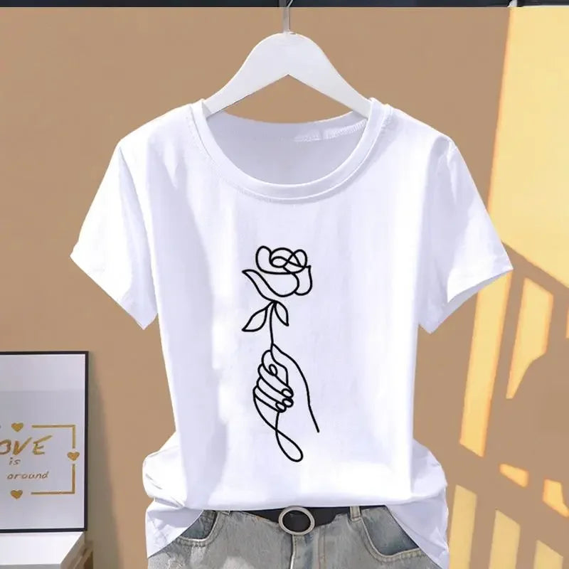 Women Print Floral Sports Fashion Casual Explosive Short Sleeve T-shirt Graphic Tshirts Women Clothes Oversized T Shirt