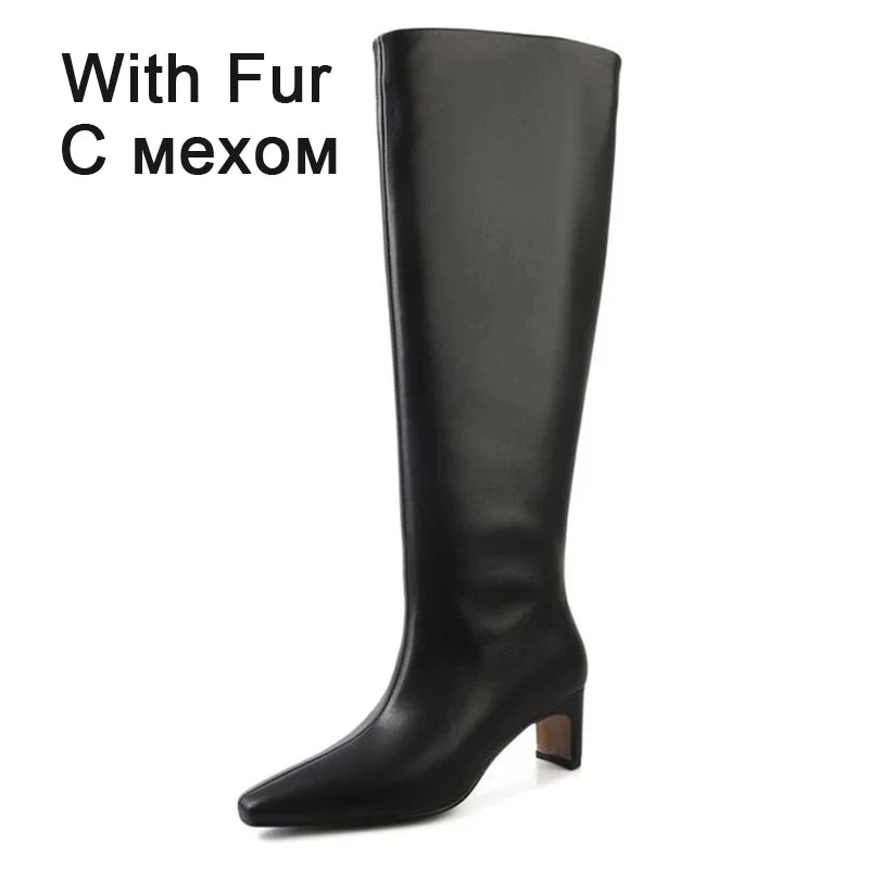 JOZHAMTA Size 34-43 2026 Women Real Leather Long Boots Fashion High Heels Shoes For Winter Boots Office Lady Daily Dress Shoes