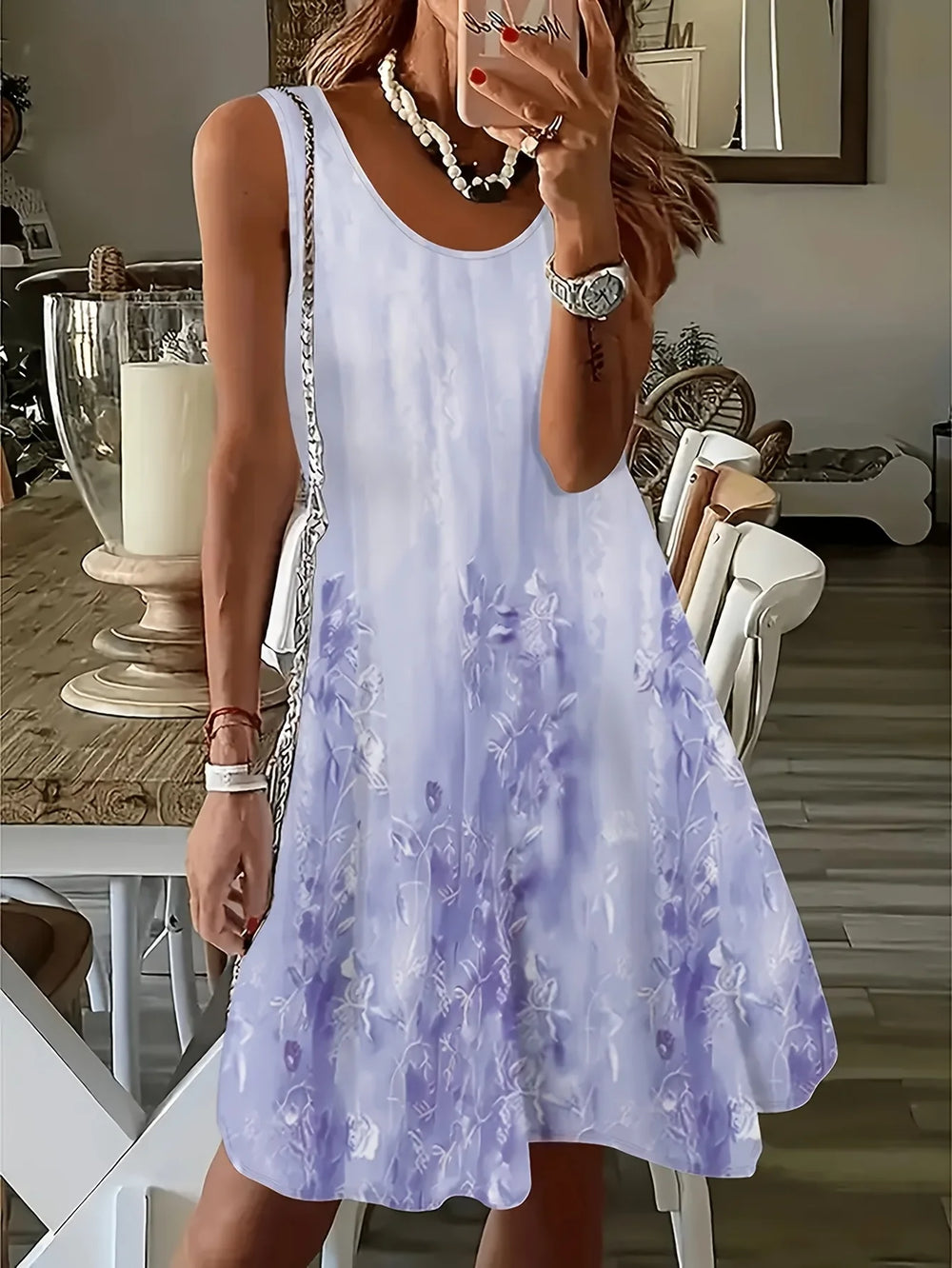 Women's Printed Sleeveless Swing Dress | Scoop Neck | Braviixx