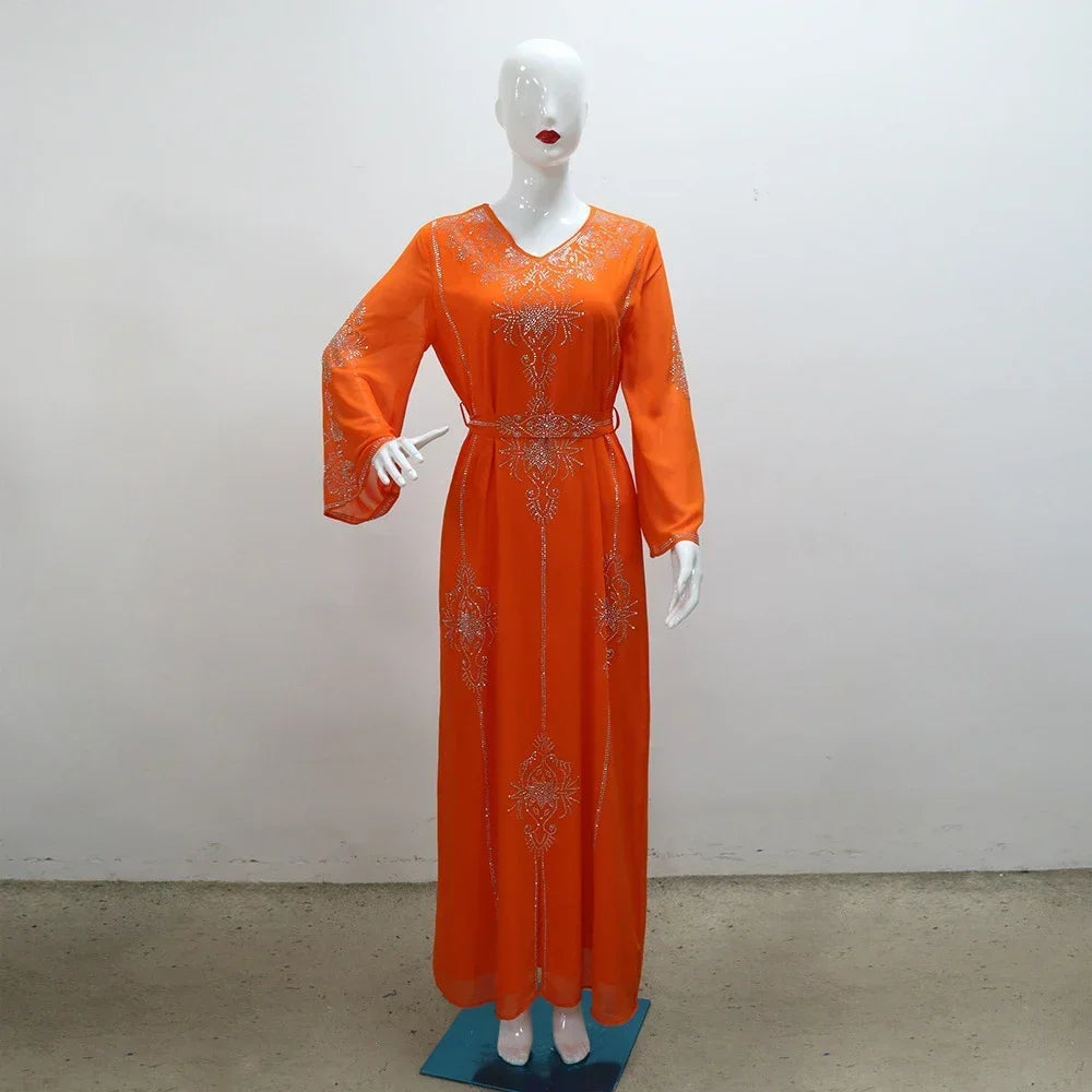 Rhinestone Embellished Kaftan Dress | Bell Sleeves | Braviixx