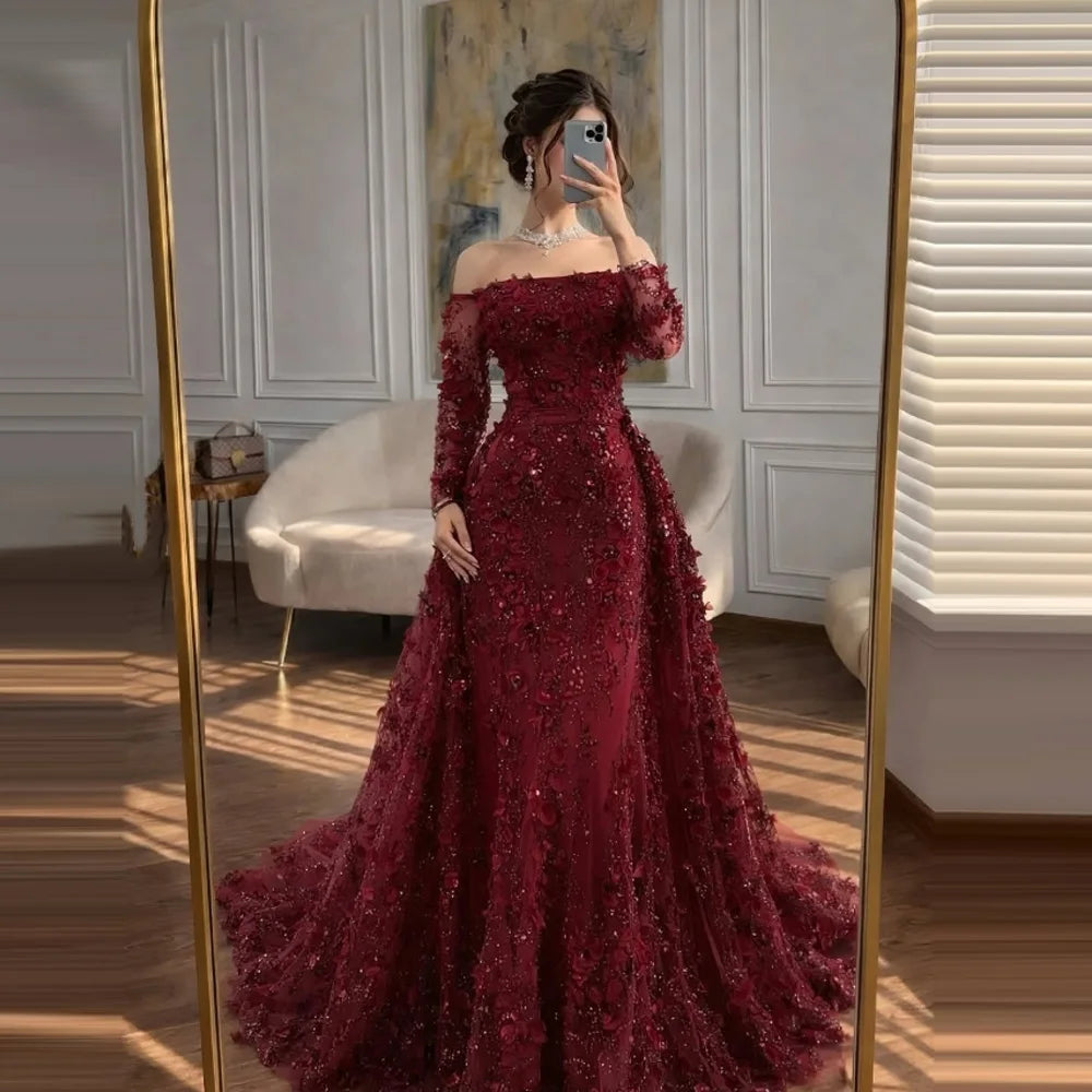 Off-Shoulder Mermaid Evening Dress | Floral Appliqué | Braviixx