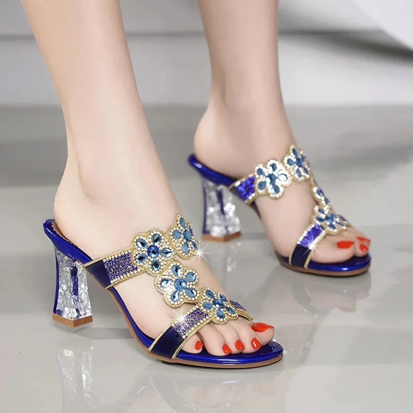 Floral Rhinestone Mules | Two Heel Heights | Braviixx