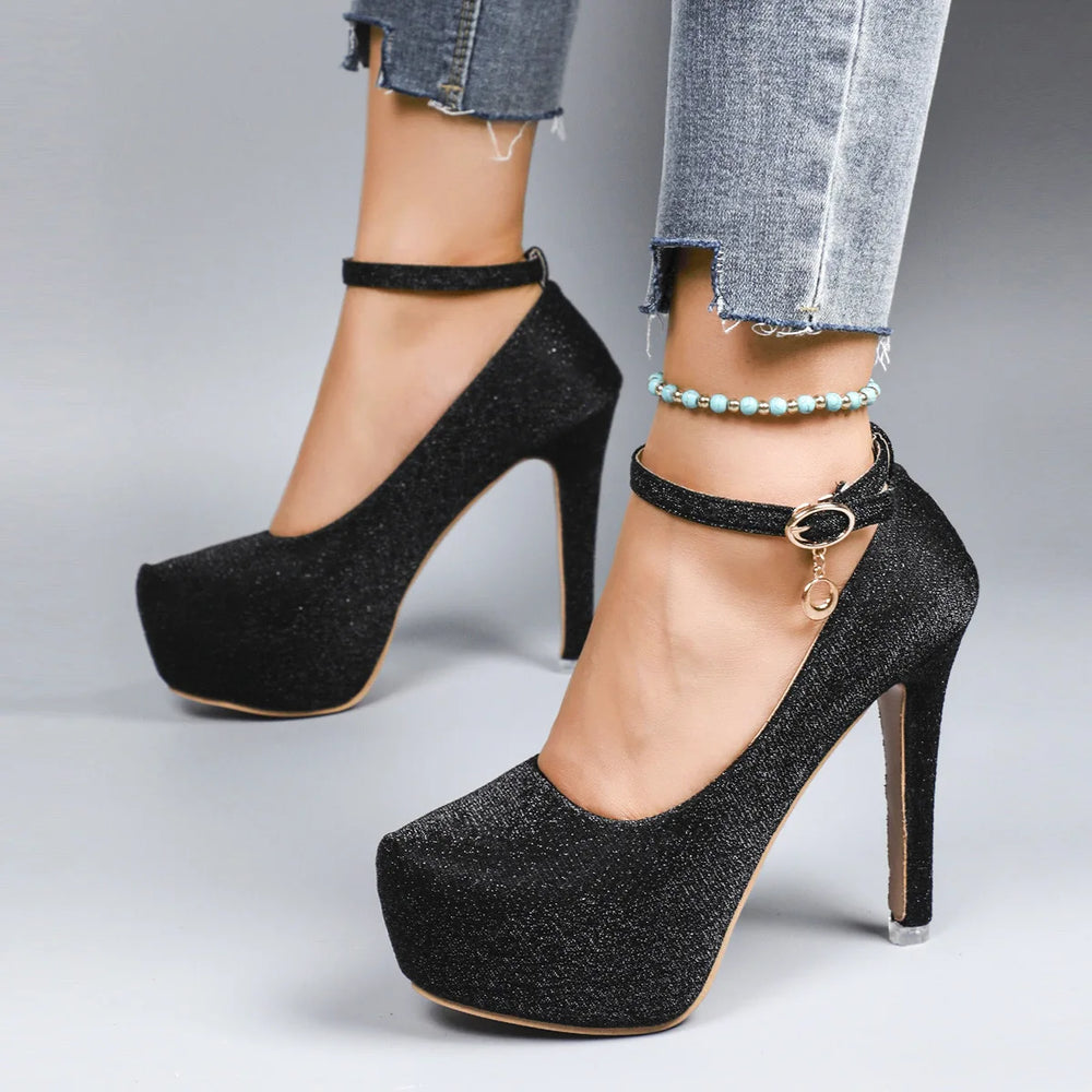 Women's Glitter Platform Pumps | Ankle-Strap High Heels | Braviixx
