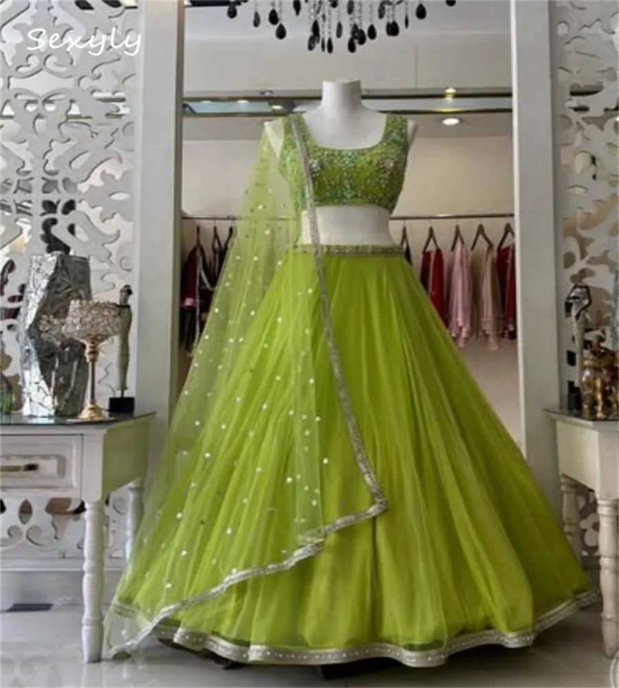 Embellished Lehenga Set | Sleeveless Blouse & Sheer Dupatta | Braviixx