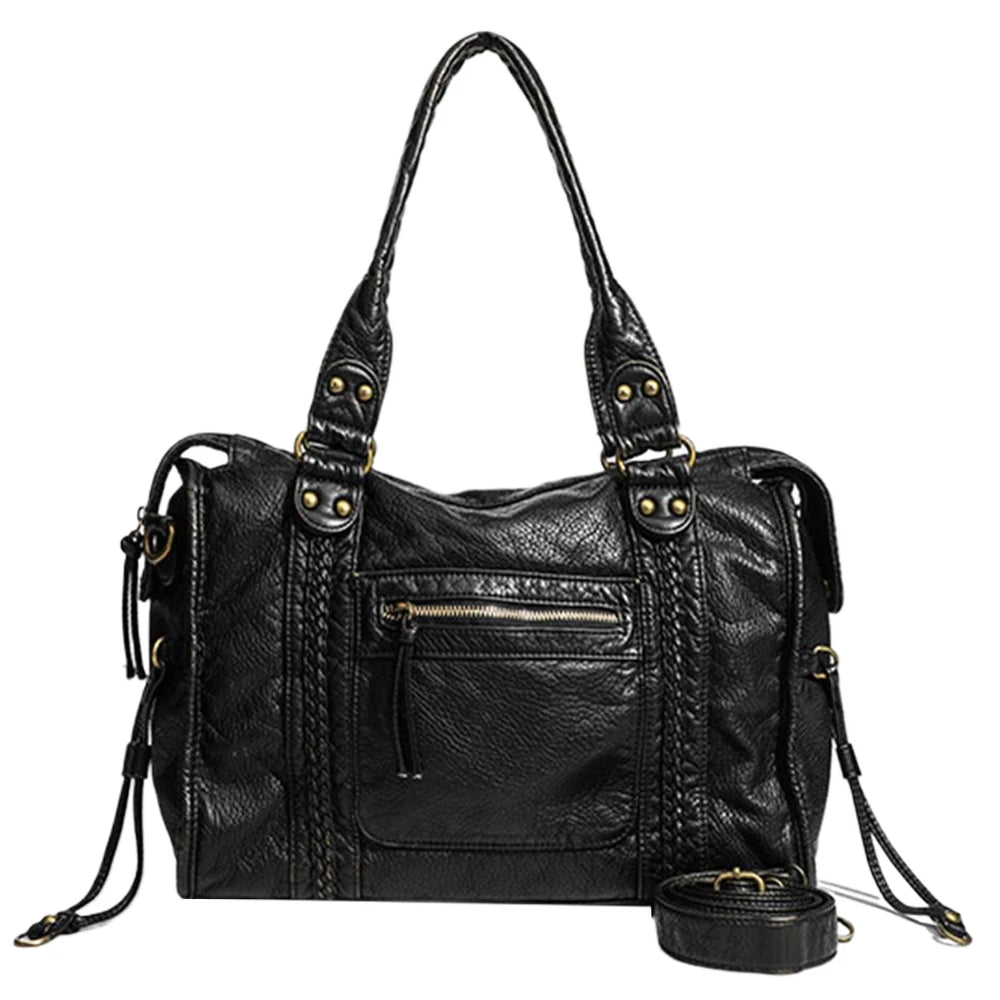 Leather Retro Shoulder Bag for Women with Pockets Utility Handbags Top Handle Bag Shopper Bag for Work Travel