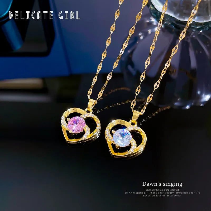 Heart Pendant Necklace with Zircon Accents | Braviixx