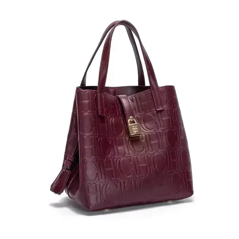 CH Women Tote Bag High Quality Pu Leather Top Handle Handbag With Lock Decoration Crossbody Shoulder Bag For Work Daily