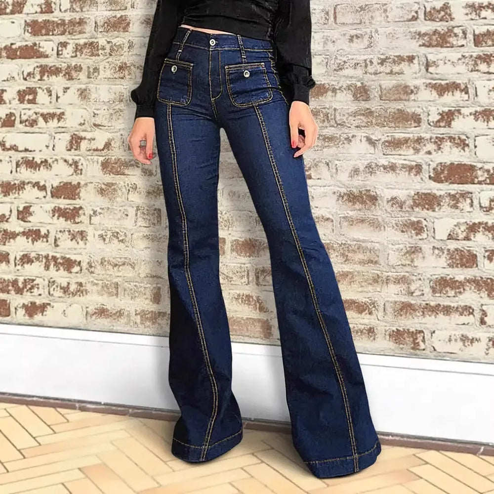 Women Jeans Denim Pant Vintage Flare Pants Y2k Streetwear Slim Fit High Waist Straight Trousers Elegant Splice Work Casual 2026