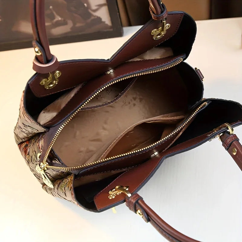 Floral Tote Bag | PU & Brown Handles | Braviixx