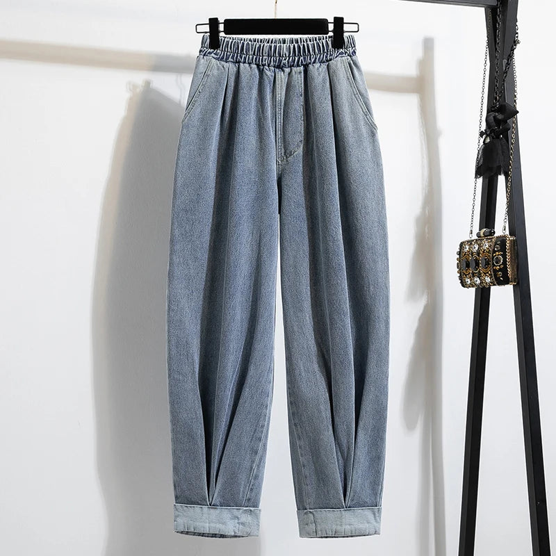 2026 Wide Leg Pants Women's Spring Autumn Retro Waed Denim Workwear Trousers High Waist Casual Versatile Plus Size Pants