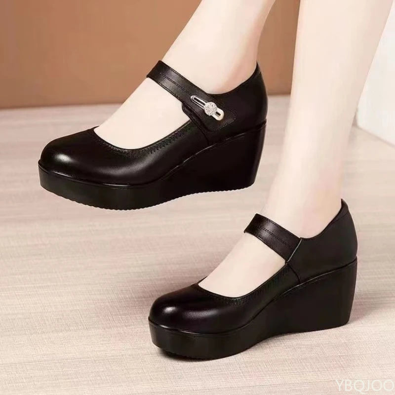 New Round toe Women's Shoes Casual Thick soled Comfort Shoes Versatile fashion high heels Slope heel ladies pumps Mujer Zapatos