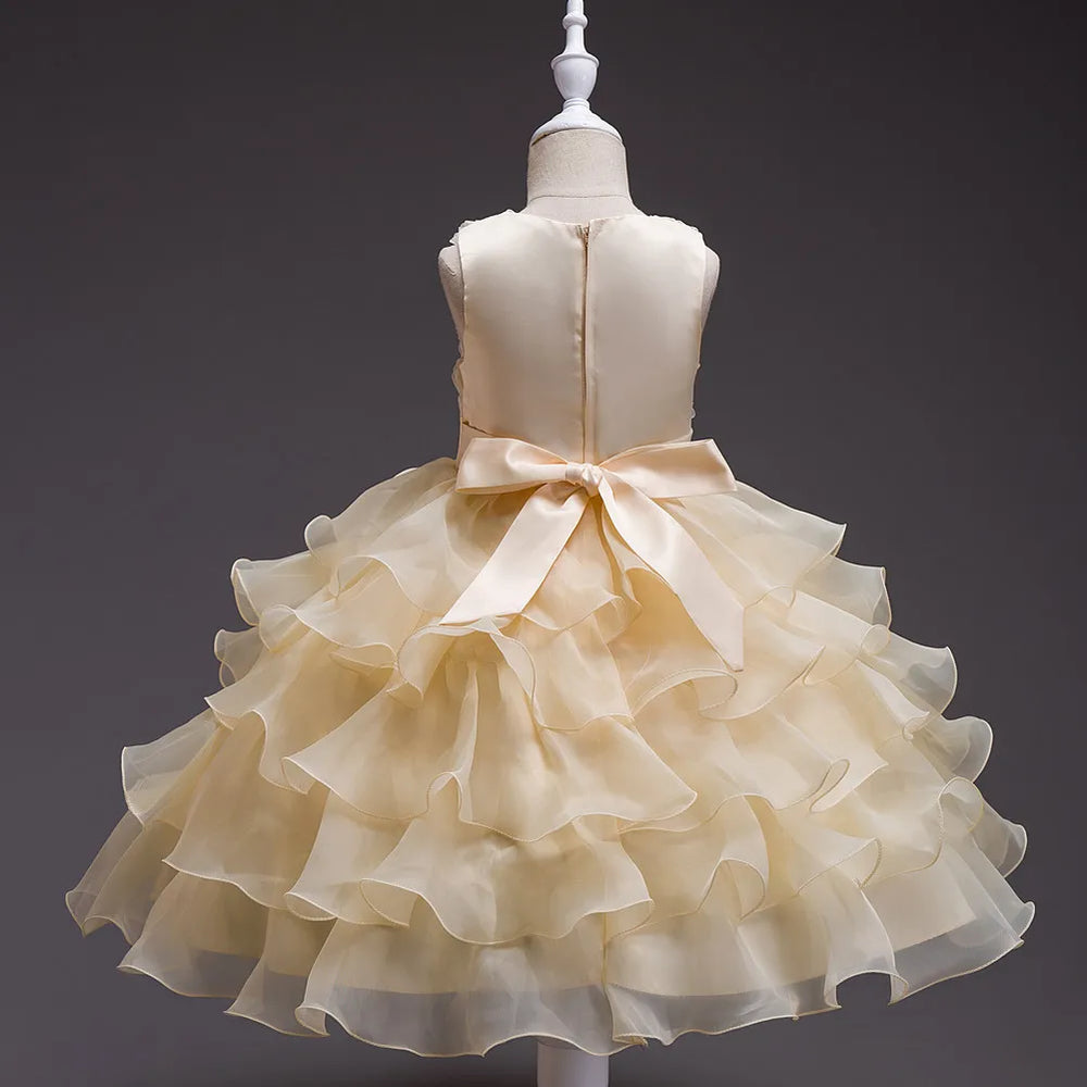 Girls Satin Rose Flower-Girl Dress | Layered Wedding Party Dress | 3–4Y to 9–10Y | Braviixx