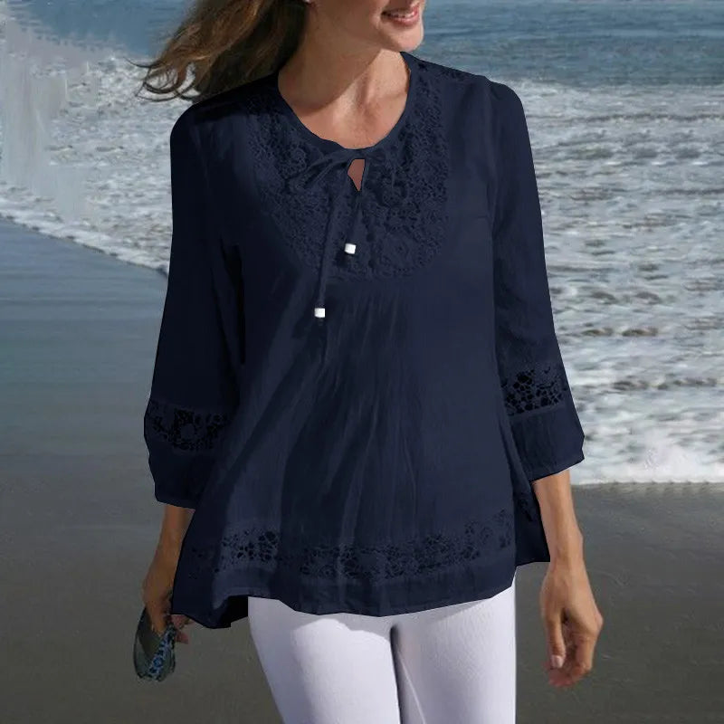 Elegant Women's Shirts White Blouse 2025 Spring New Cotton Linen Lace Long Sleeve Top Lady Blouses Camisas De Mujer Lady Blouses