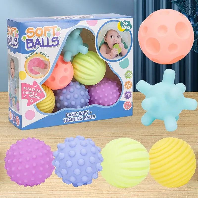 6-Piece Baby Sensory Balls Set | Silicone Tactile Massage & Rattle Toys | Braviixx