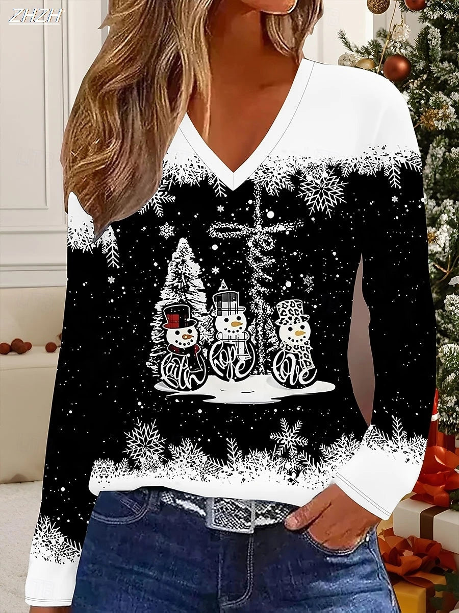 Women's Christmas Graphic Top | Long-Sleeve V-Neck | Braviixx