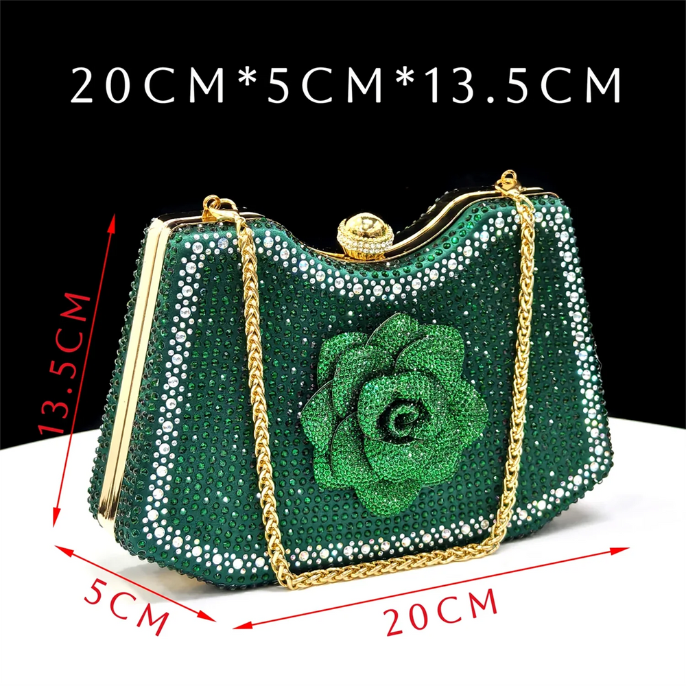 Women's Luxury 3D Rose Rhinestone Shoes & Bag Set – Pointed Toe Slingback Heels | 4 Colors | EU 37–42