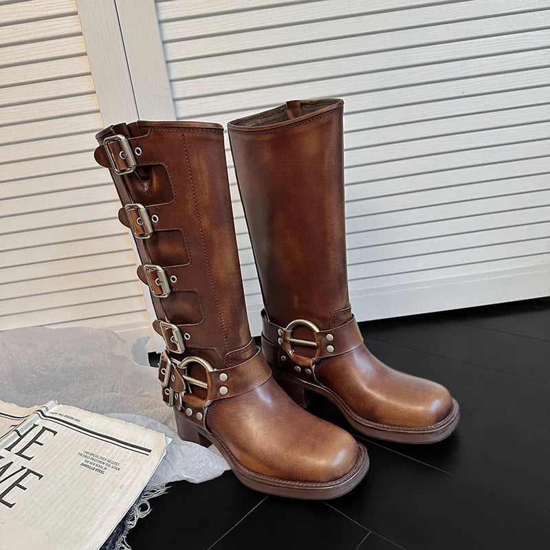 Multi-Buckle Tall Boots | Harness Detail & Block Heel | Braviixx