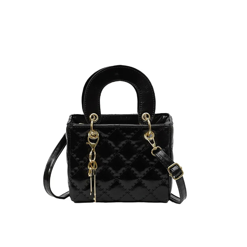 Women's Diamond Quilted Mini Square Handbag | Top Handle · Gold Chain · Crossbody | Black · Burgundy · White | Braviixx