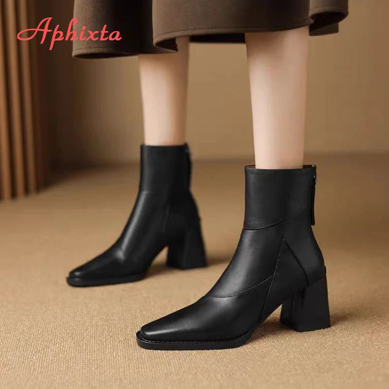 Square-Toe Ankle Boots | Back Zip & Block Heel | Braviixx
