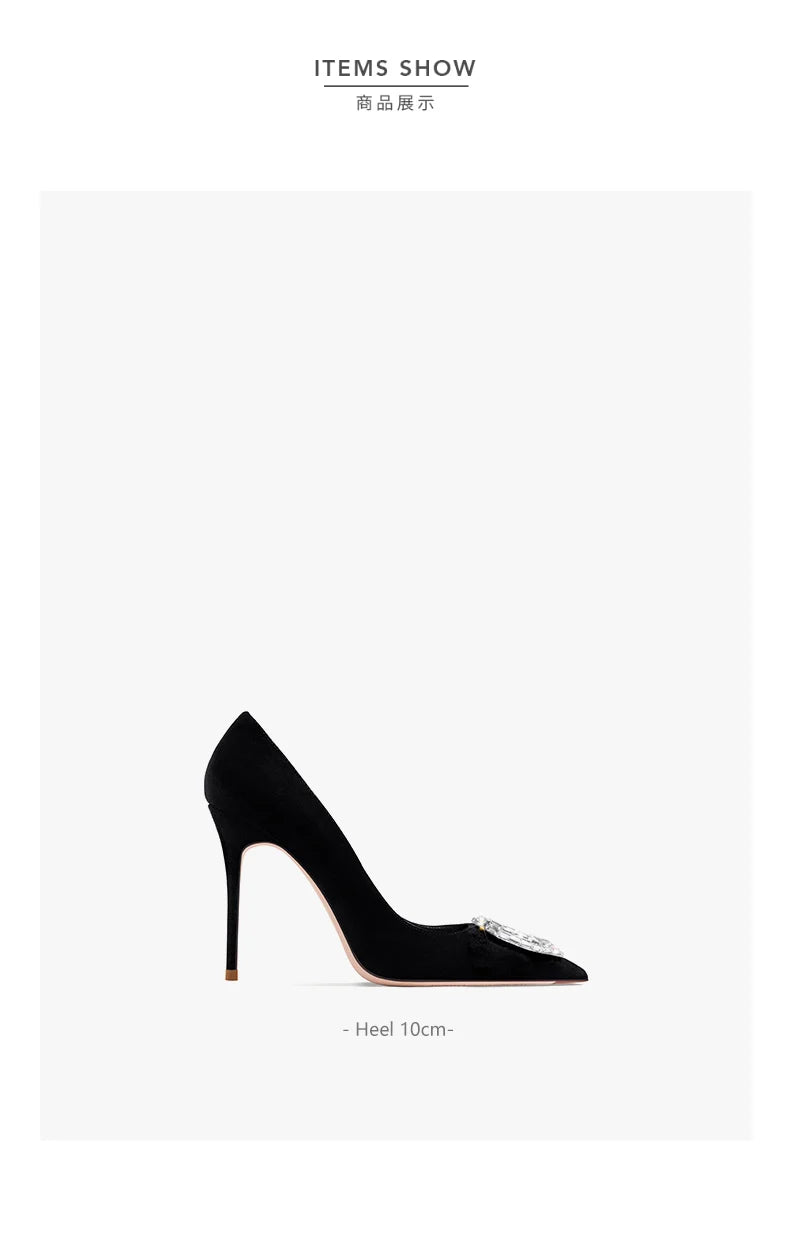 Rhinestone Ornament Pumps | Black Pointed-Toe Heels | Braviixx