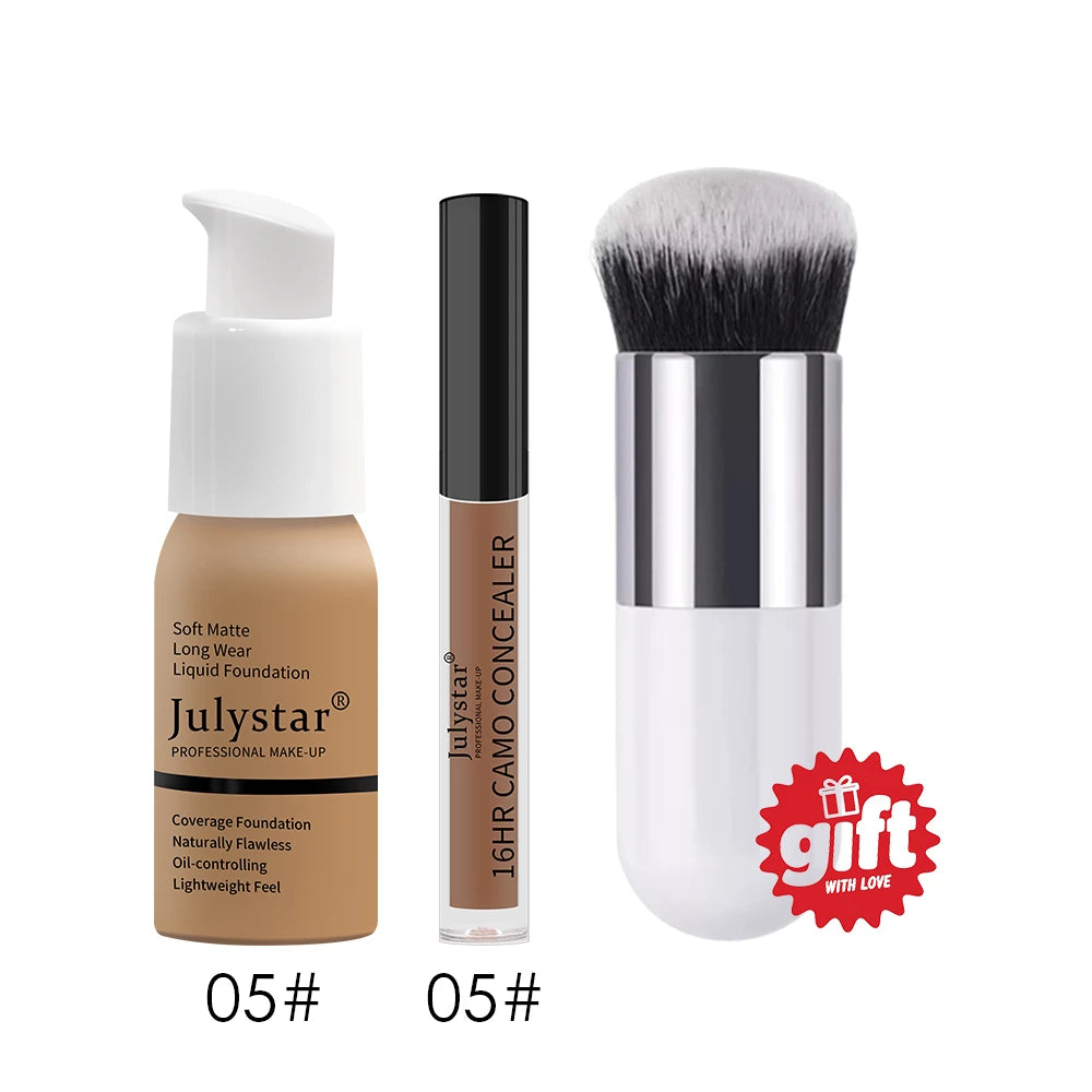 3-Piece Foundation & Concealer Makeup Kit | Brush Included | Braviixx