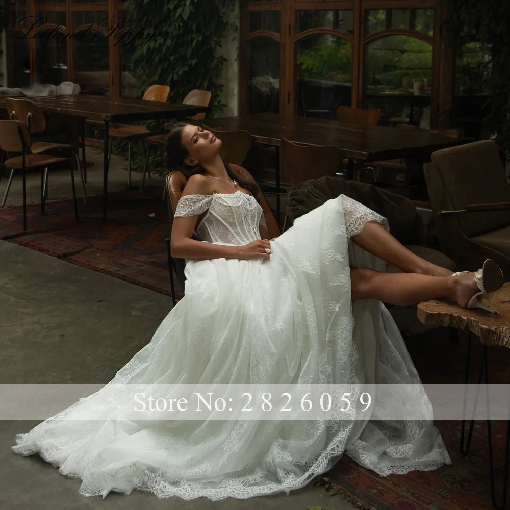Off-Shoulder Beaded Lace Wedding Dress | A-Line | Braviixx