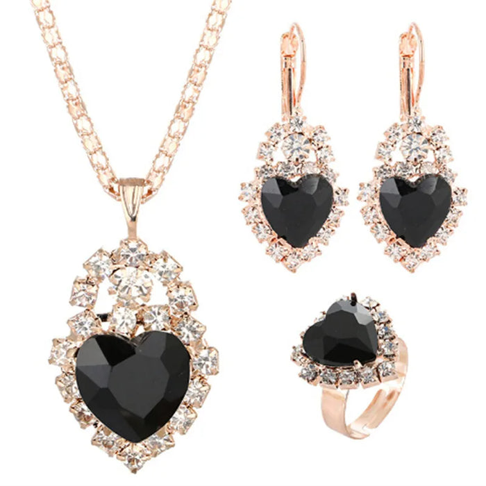 Women's Heart Jewellery Set | Necklace, Earrings & Ring or BJ Accessory | Braviixx