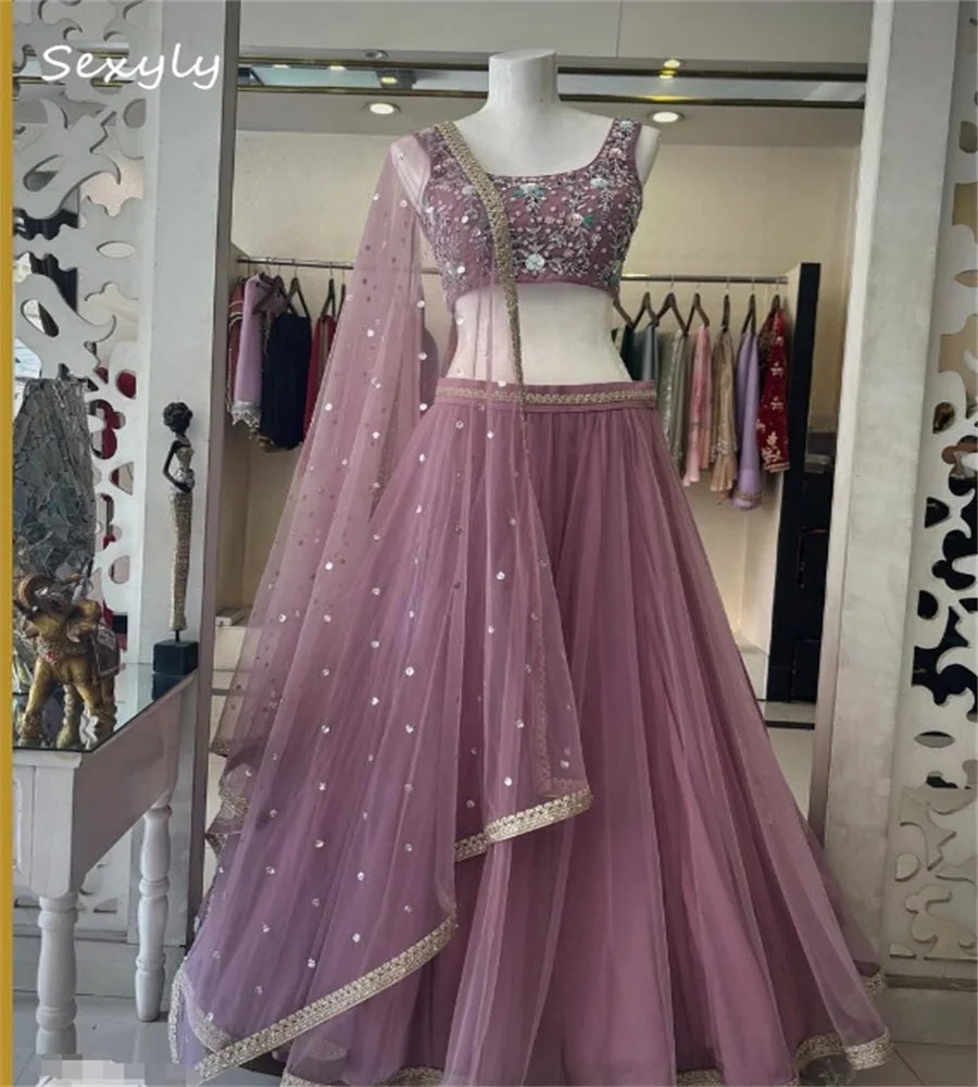Embellished Lehenga Set | Sleeveless Blouse & Sheer Dupatta | Braviixx